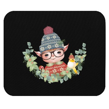 Discover magical sweet Christmas elf with bird Mouse Pads