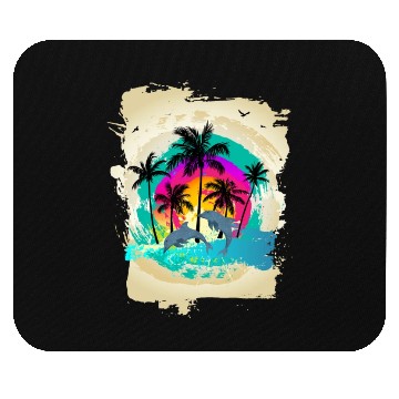 Discover Dolphin Palm Tree Sunset Mouse Pads