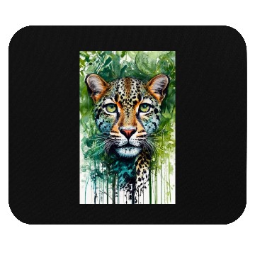 Discover Leopard ink painting with green background Mouse Pads