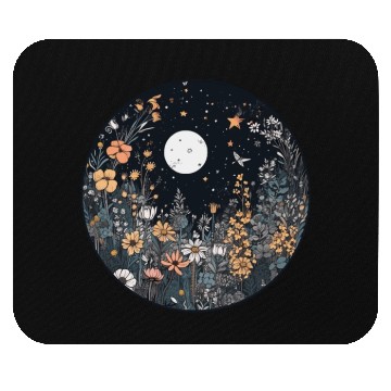 Discover Midnight Sky Aesthetic Meadow Flower Garden Graphi Mouse Pads