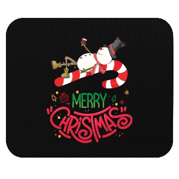 Discover Merry Christmas Snowman, Lying On Candy Cane Mouse Pads