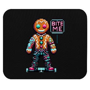 Discover Cyberpunk Gingerbread Man Neon 'Bite Me' Christmas Mouse Pads