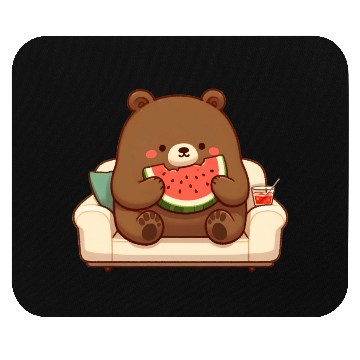 Discover Cosy bear enjoying watermelon Mouse Pads
