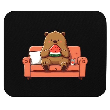 Discover Cosy bear enjoying watermelon Mouse Pads