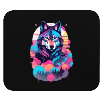 Discover Vaporwave Wolf Mouse Pads - Neon Blue Eyes