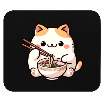 Discover Neko Cat Eating Ramen Noodles Anime Mouse Pads