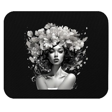 Discover Woman with flowers on her head Mouse Pads