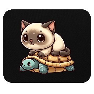 Discover Siamese cat rides turtle Mouse Pads