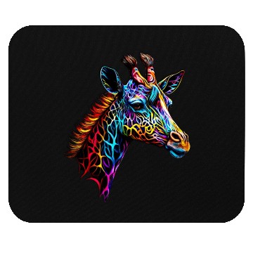 Discover Giraffe Enveloped in Vibrant Neon Patterns Mouse Pads