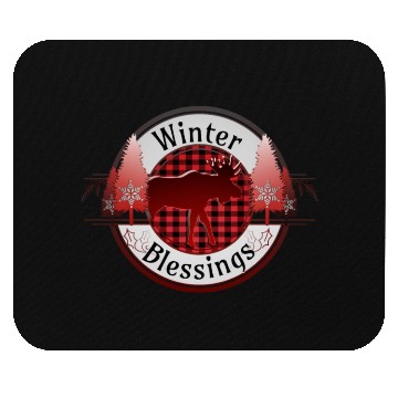 Discover Winter Blessings Plaid Moose Badge Mouse Pads