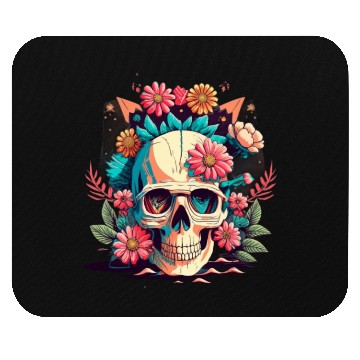 Discover Classic 2d skull with flowers Mouse Pads