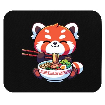 Discover Cute Red Panda Eats Ramen Noodles Red Panda Mouse Pads