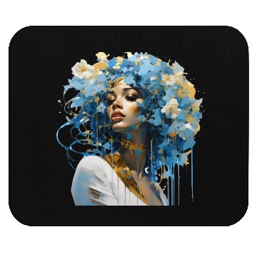 Discover Blue haired floral lady Mouse Pads