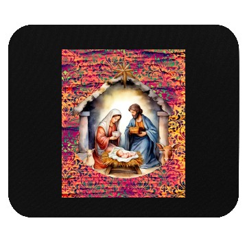 Discover Nativity scene with Mary Joseph Baby Jesus Mouse Pads