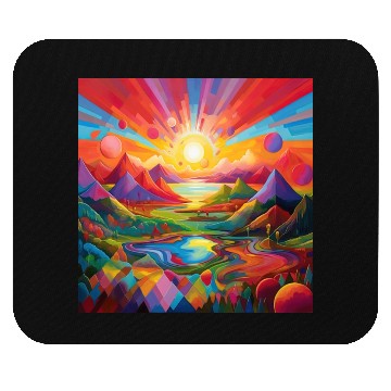 Discover Bright Vibrant Geometric Landscape - Modern Scenic Mouse Pads