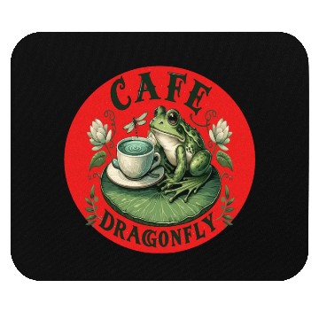 Discover Cafe Dragonfly: Whimsical Serene Frog on Lily Pad Mouse Pads