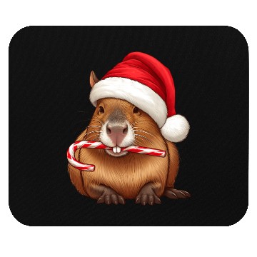 Discover Festive capybara with candy cane Mouse Pads