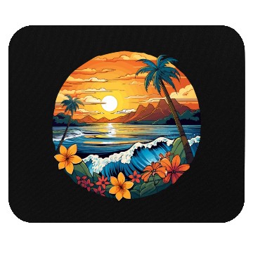 Discover Retro Surfboard Design Flowers Palm Trees Ocean Mouse Pads