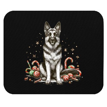 Discover Festive German Shepherd Dog with Candy Decor Mouse Pads