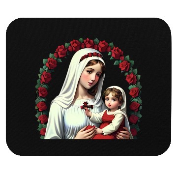 Discover Mother Mary and Baby Jesus with Red Roses Mouse Pads