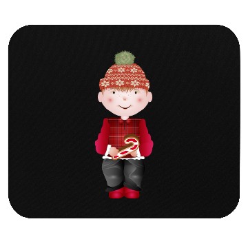 Discover little boy with bobble hat and candy cane Mouse Pads