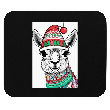 Discover Cute Llama with Christmas Hat Mouse Pads