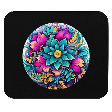 Discover Botanical Neon Floral Circle Design Mouse Pads