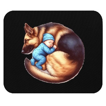Discover Sleeping Baby and German Shepherd Design Mouse Pads