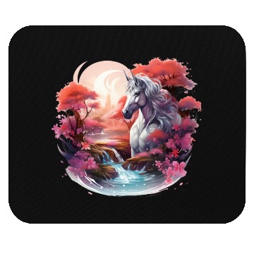 Discover Joyful unicorn scene with a smiling unicorn Mouse Pads