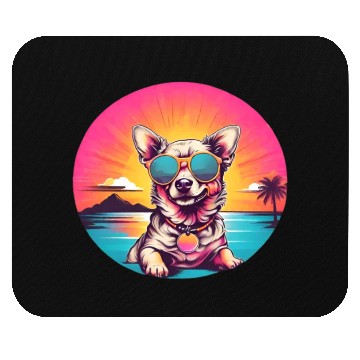 Discover Retro dog wearing sunglasses - Neon sunset Mouse Pads