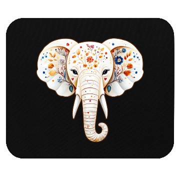 Discover A white elephant adorned with a vivid and vibrant Mouse Pads