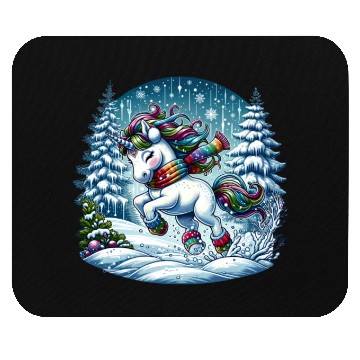 Discover Unicorn in a Winter Wonderland Mouse Pads