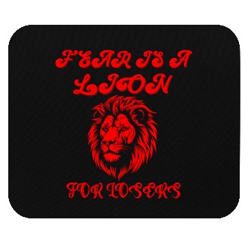 Discover Defeating Fear with Courageous Lion Graphic. Mouse Pads
