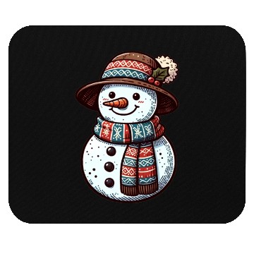 Discover Winter Wonderland: Charming Snowman Illustration Mouse Pads