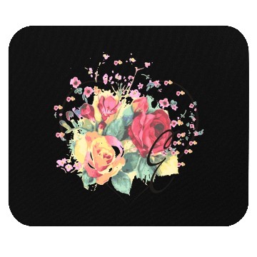 Discover Letter E Monogram Floral Roses Heart Mouse Pads