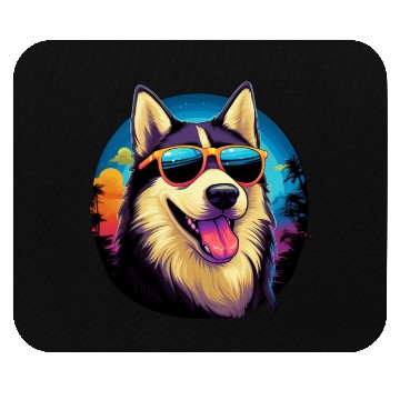 Discover Retro Wave Husky Dog Mouse Pads