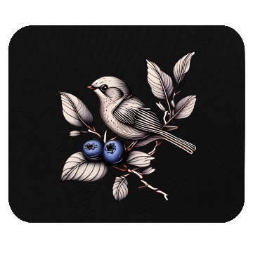 Discover Bird on a Blueberry Branch Mouse Pads
