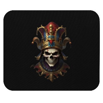 Discover A grinning skull crowned with a jester. Mouse Pads