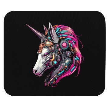 Discover Cool Unicorn Cyborg Robot - Unique Portrait Design Mouse Pads