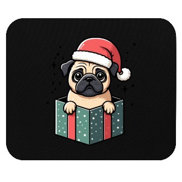 Discover Pug In Present Dog Christmas Festive Santa Hat Mouse Pads