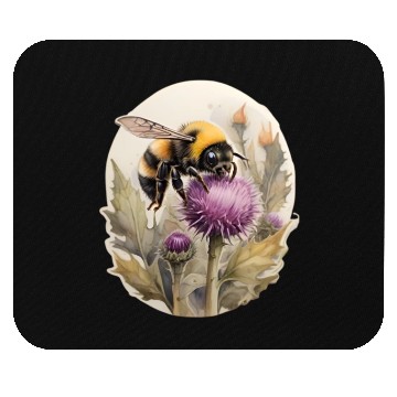 Discover Bumblebee on thistle watercolor Mouse Pads