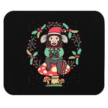 Discover Marmoset Monkey On Mushroom Christmas Wreath Mouse Pads