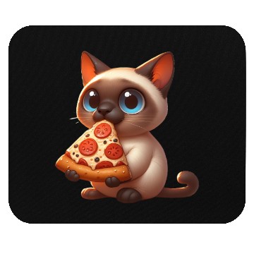 Discover Siamese cat enjoying pizza Mouse Pads