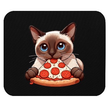 Discover Siamese cat enjoying pizza Mouse Pads