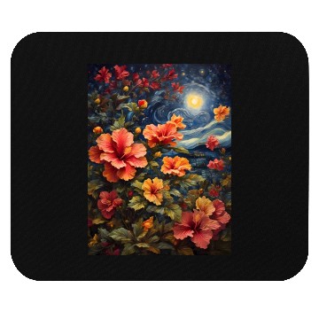 Discover Colorful Hibiscus Under Starry Night Sky Mouse Pads