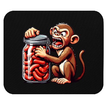 Discover Frustrated monkey with sausage jar Mouse Pads