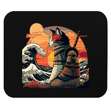 Discover Samurai Cat vs The Great Wave Mouse Pads