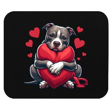Discover Cute Pitbull Holding a Heart Cartoon Mouse Pads
