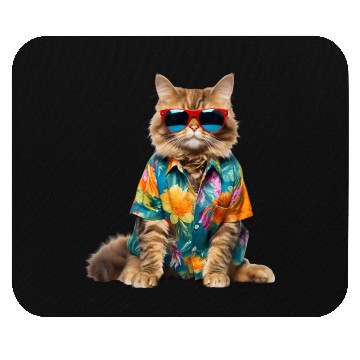 Discover cool cat sitting relaxing wearing summer clothes Mouse Pads