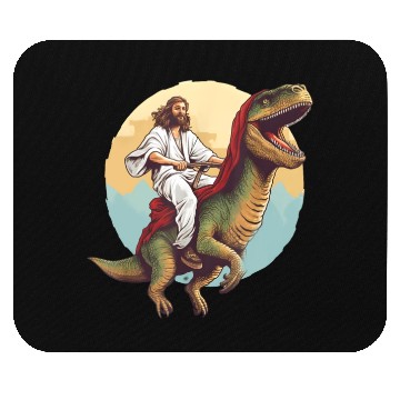 Discover Jesus Riding a Dinosaur Meme Dino Lover Mouse Pads
